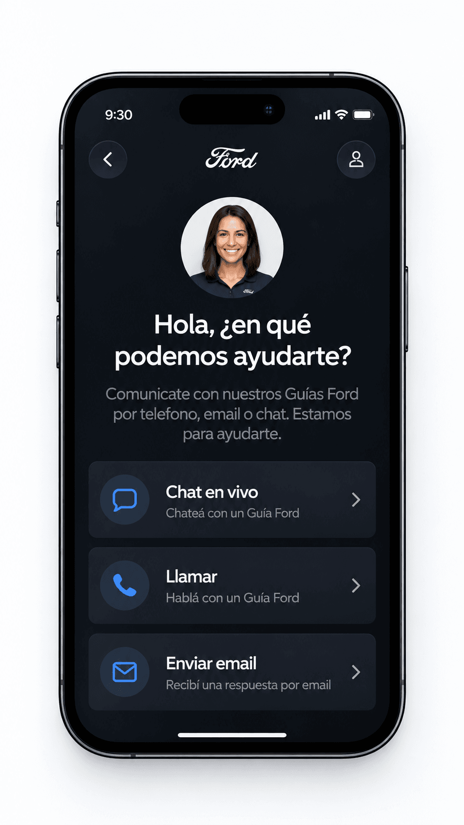 Pantalla de la Ford App: Atención personalizada