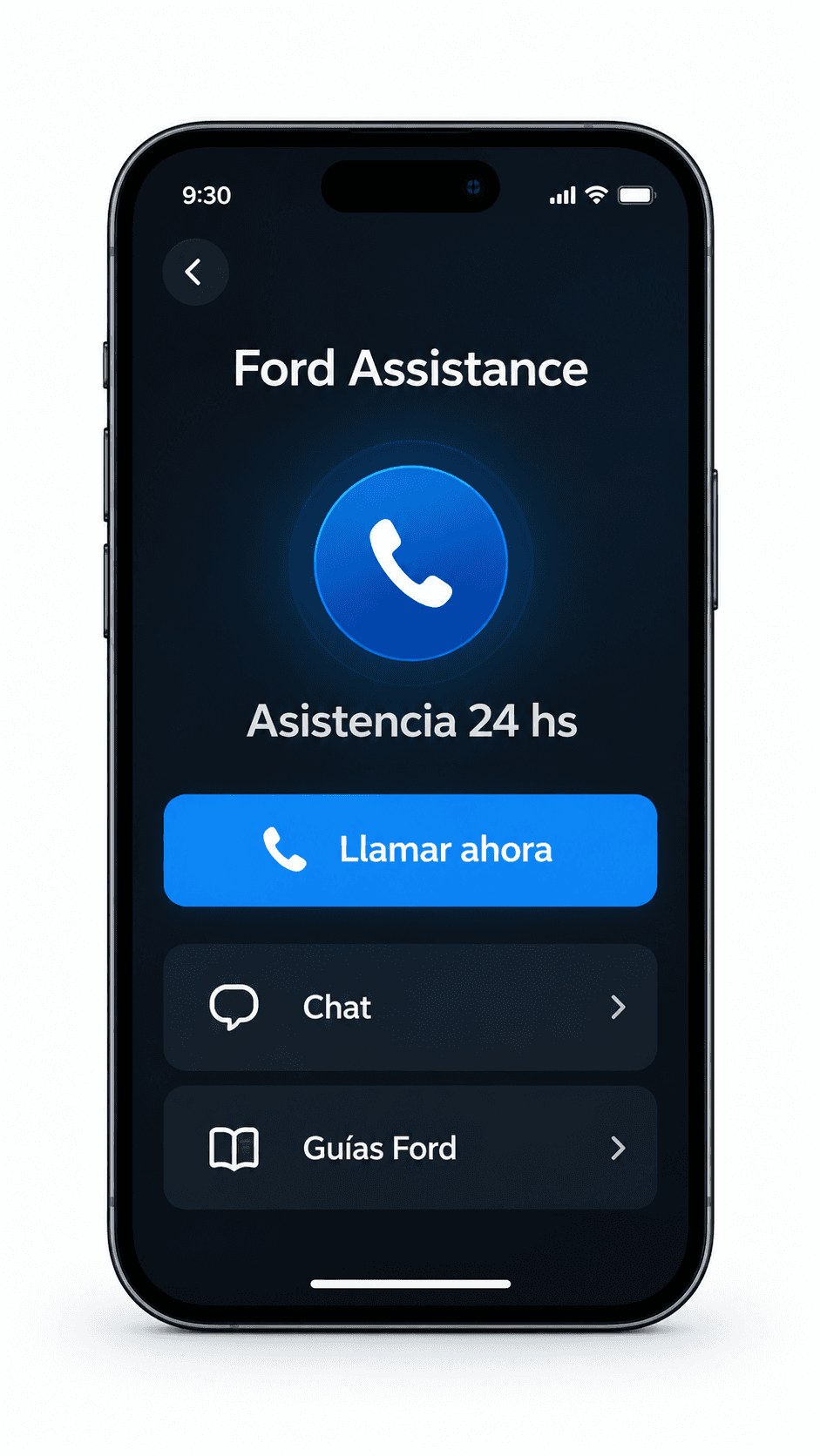 Pantalla de la Ford App: Ford Assistance